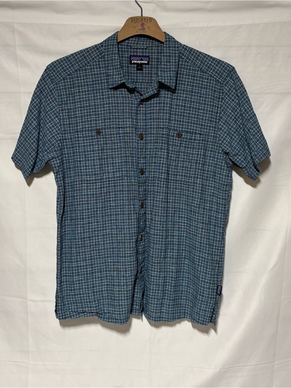Patagonia Men’s Large Plaid Short Sleeve Button-Up Shirt Blue Outdoor